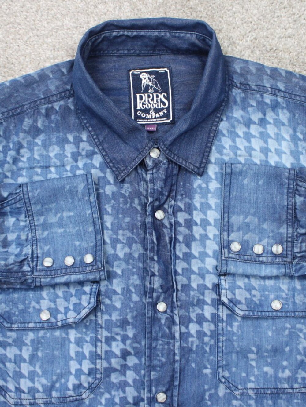PRPS Goods Shirt Mens 2XL XXL Blue Geometric Western Pearl Snap Long Sleeve